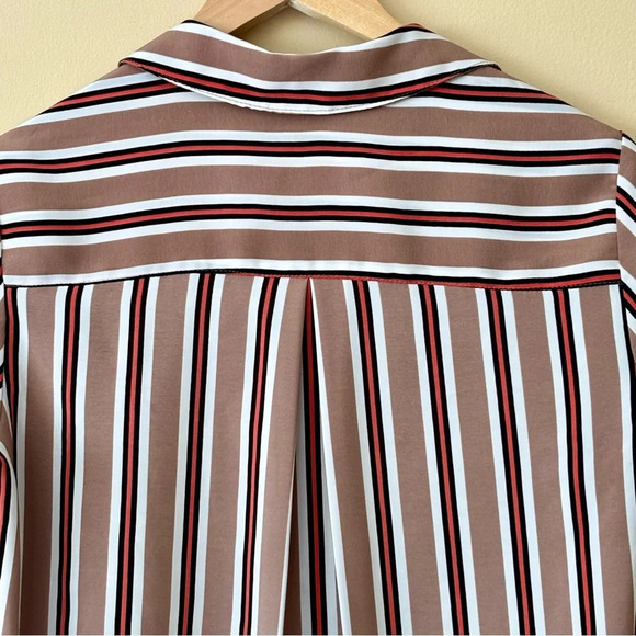 Dynamite| Classic Loose Tan Striped Oversized Flowy Collar & Button Shirt Sz S - Picture 5 of 7